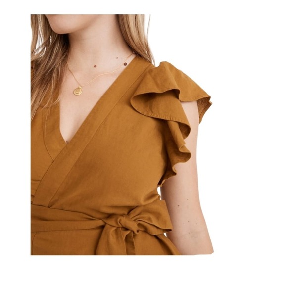 Madewell Women's Linen-Blend Ruffle Cap Sleeve Wrap Midi Dress Size XS NWT - Picture 5 of 10